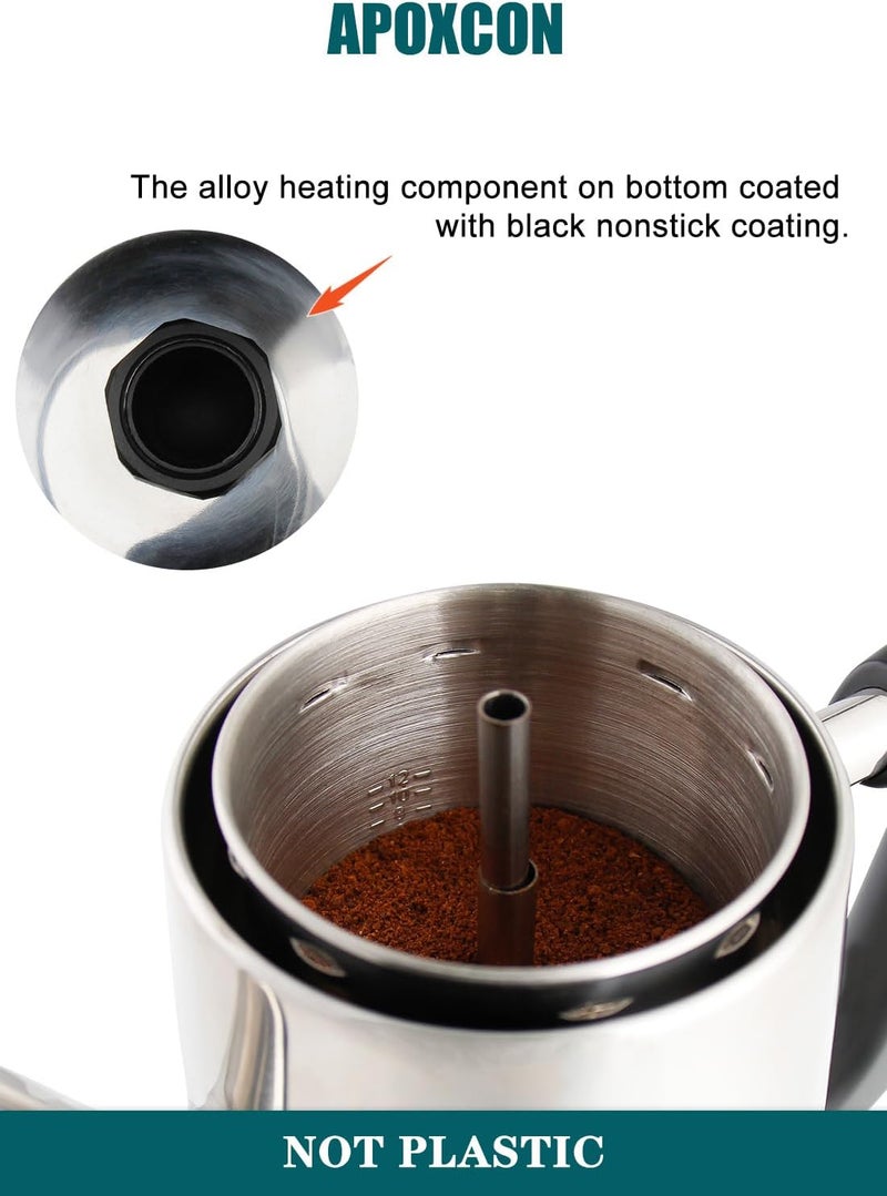 APOXCON Electric Coffee Percolator Stainless Steel Coffee Maker with Two Heat Resistant Tough Glass Clear Brew Progress Knob Classic Look Keep Warm & Cordless Serving Coffee Pot 12 Cup - Image 5